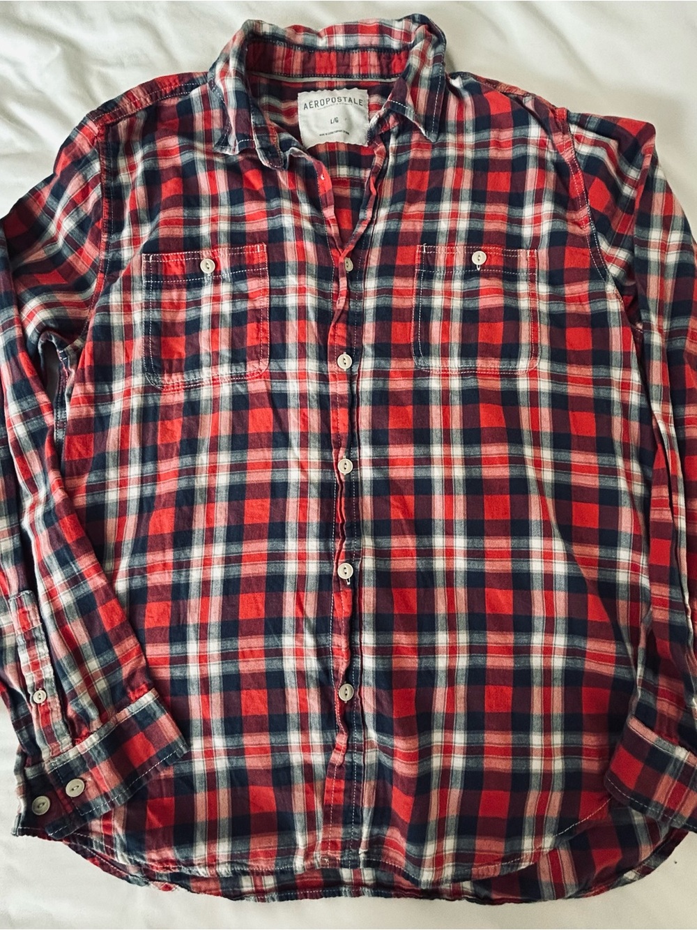 Aeropostale Red and Navy Plaid Button-Down Shirt